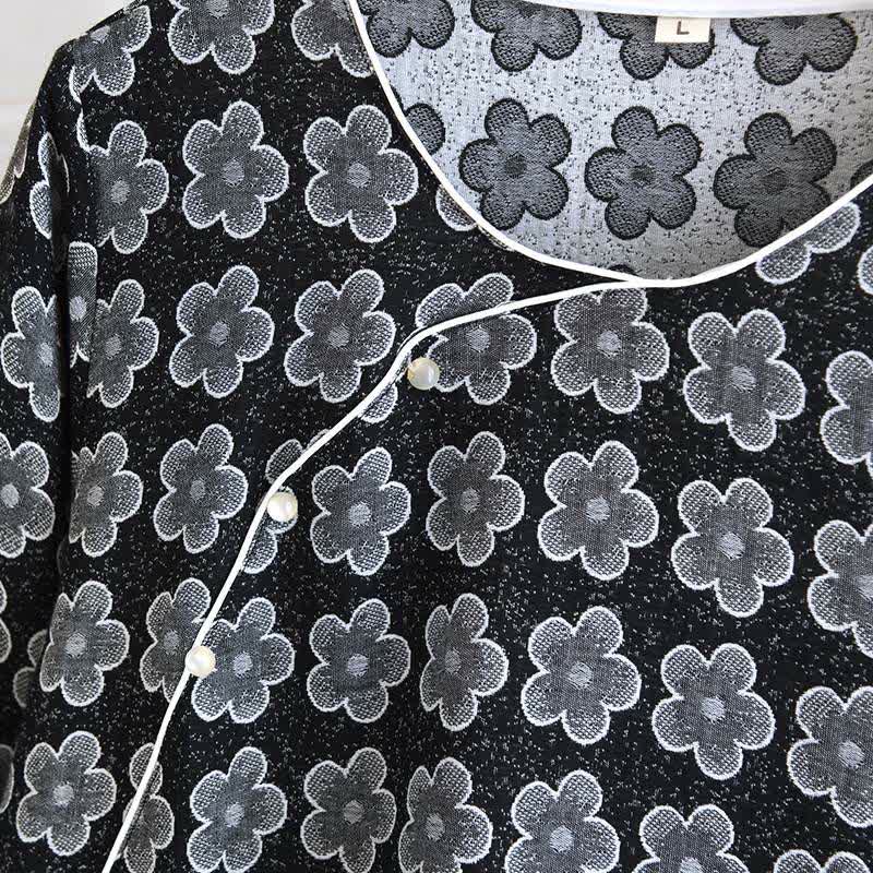 Black Floral Jacquard Natural Cotton Nightwear - image 3
