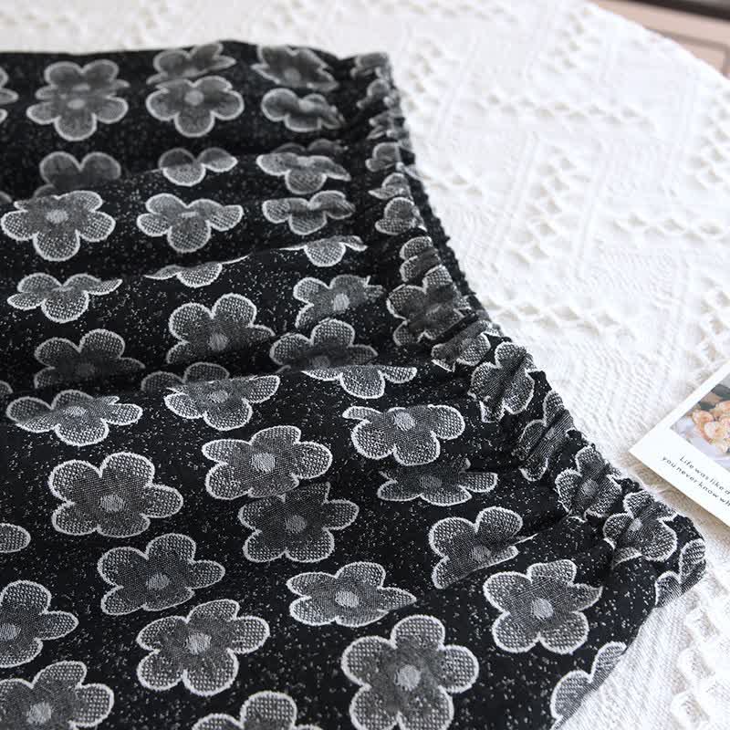 Black Floral Jacquard Natural Cotton Nightwear - image 7