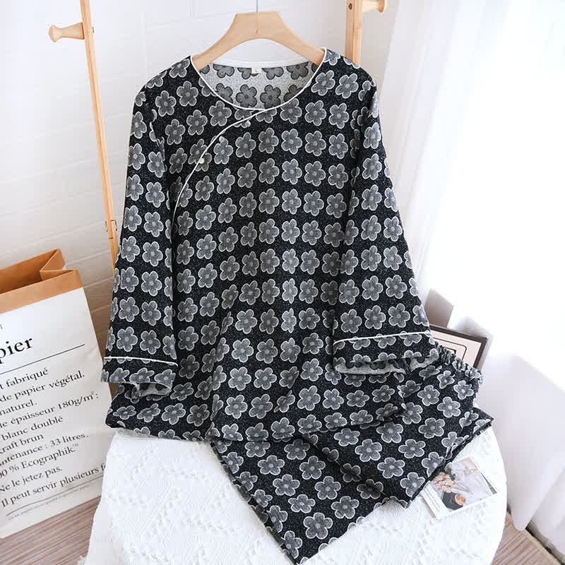 Black Floral Jacquard Natural Cotton Nightwear - Loungewear - XL - image 0