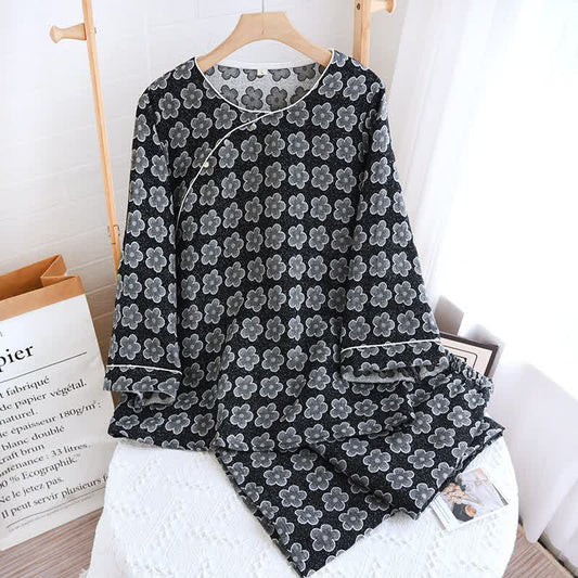 Black Floral Jacquard Natural Cotton Nightwear - Loungewear - XL - image 0