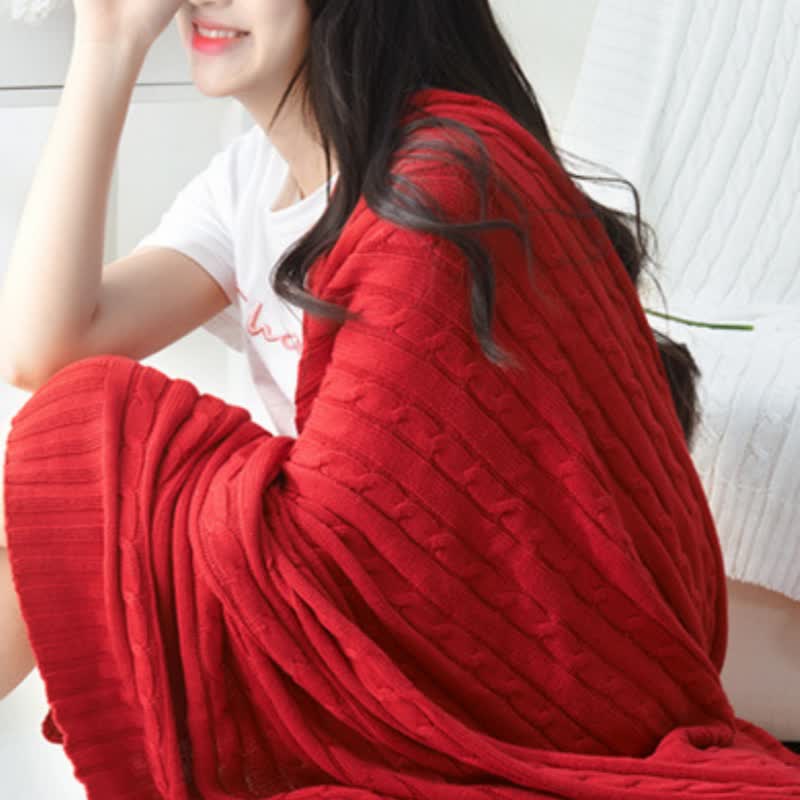 Ownkoti Solid Color Cotton Sofa Knit Blanket - Red - 71" x 79" - image 4