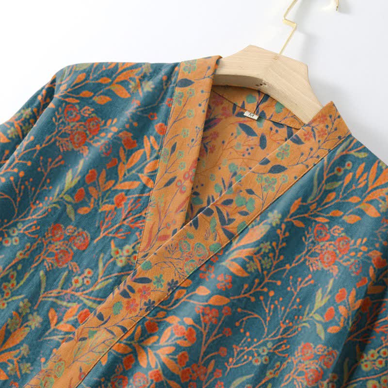 Ownkoti Vintage Leaf Cotton Gauze Kimono Robe - image 2