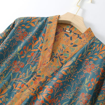Ownkoti Vintage Leaf Cotton Gauze Kimono Robe - image 2