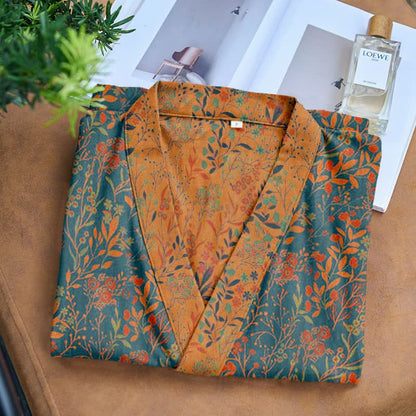 Ownkoti Vintage Leaf Cotton Gauze Kimono Robe - image 1