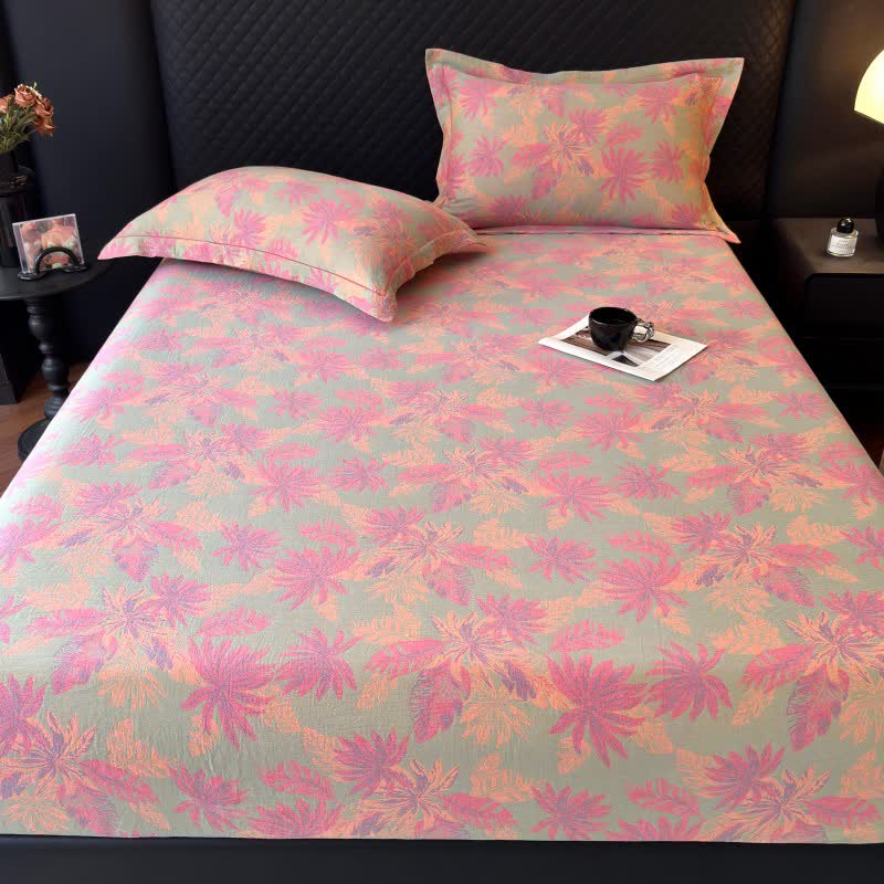 Artistic Leaf Cotton Gauze Fitted Sheet - image 2