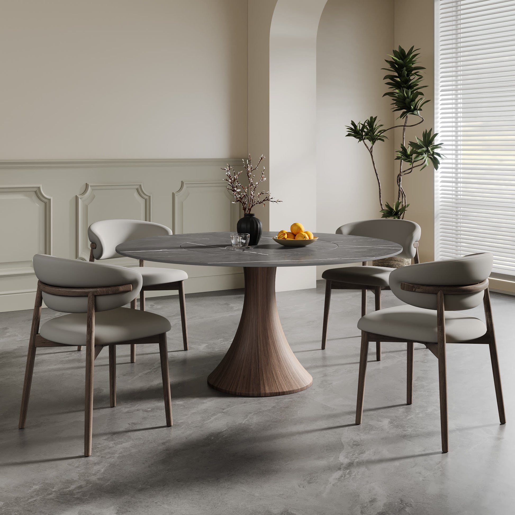 Built-in Lazy Susan Dining Table With Wood Base - image 1