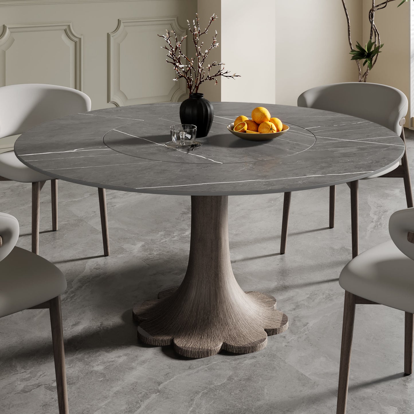 Flower-shaped Base Dining Table With Built-in Lazy Susan - image 1