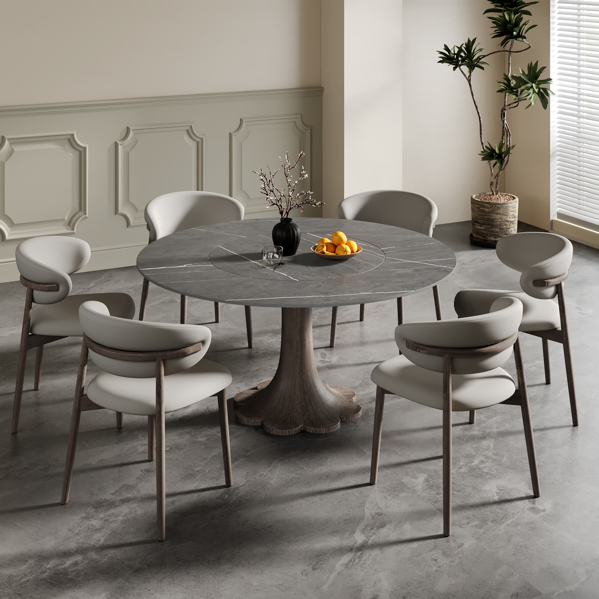 Ownkoti Flower-shaped Base Dining Table With Built-in Lazy Susan