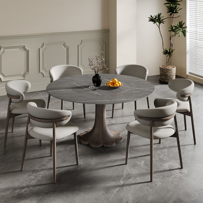 Flower-shaped Base Dining Table With Built-in Lazy Susan - 59" Light Grey - image 0
