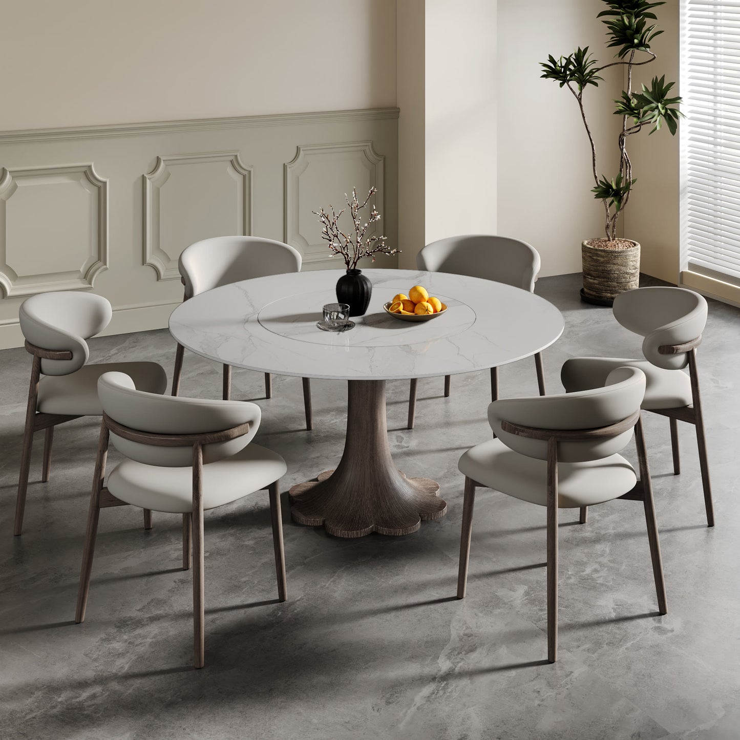 Flower-shaped Base Dining Table With Built-in Lazy Susan - 59" Snow White - image 10