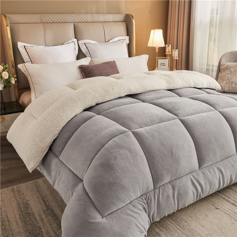 Ownkoti Solid Color Thick Warm Blanket with Quilt Core - Silver Gray - King - image 10
