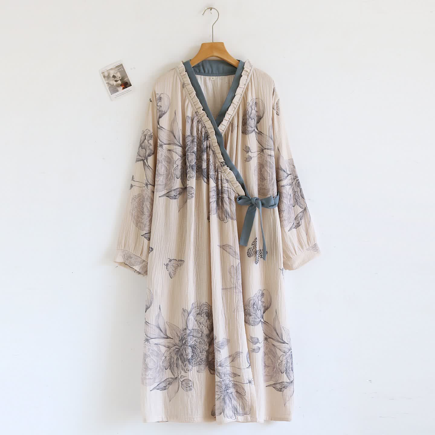 Ownkoti Oriental Butterfly Floral Cotton Gauze Nightdress - XL - image 1