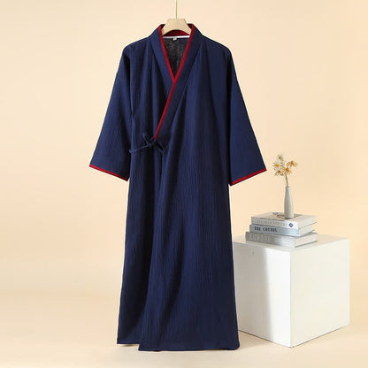 Ownkoti Unisex Minimalist Cotton Gauze Kimono Bathrobe - Navy Blue & Red - XL - image 10