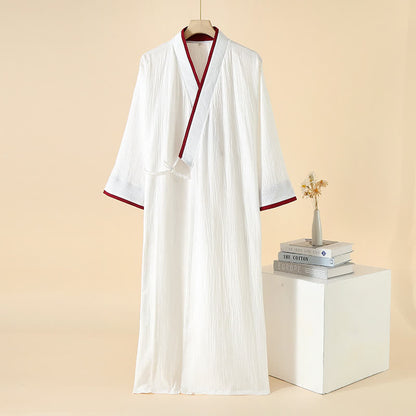 Ownkoti Unisex Minimalist Cotton Gauze Kimono Bathrobe - White & Red - M - image 16