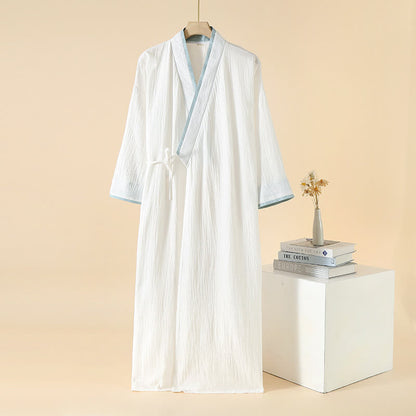 Ownkoti Unisex Minimalist Cotton Gauze Kimono Bathrobe - White & Blue - XL - image 14