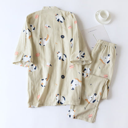 Matching Cat Kimono Cotton Gauze Loungewear - image 3