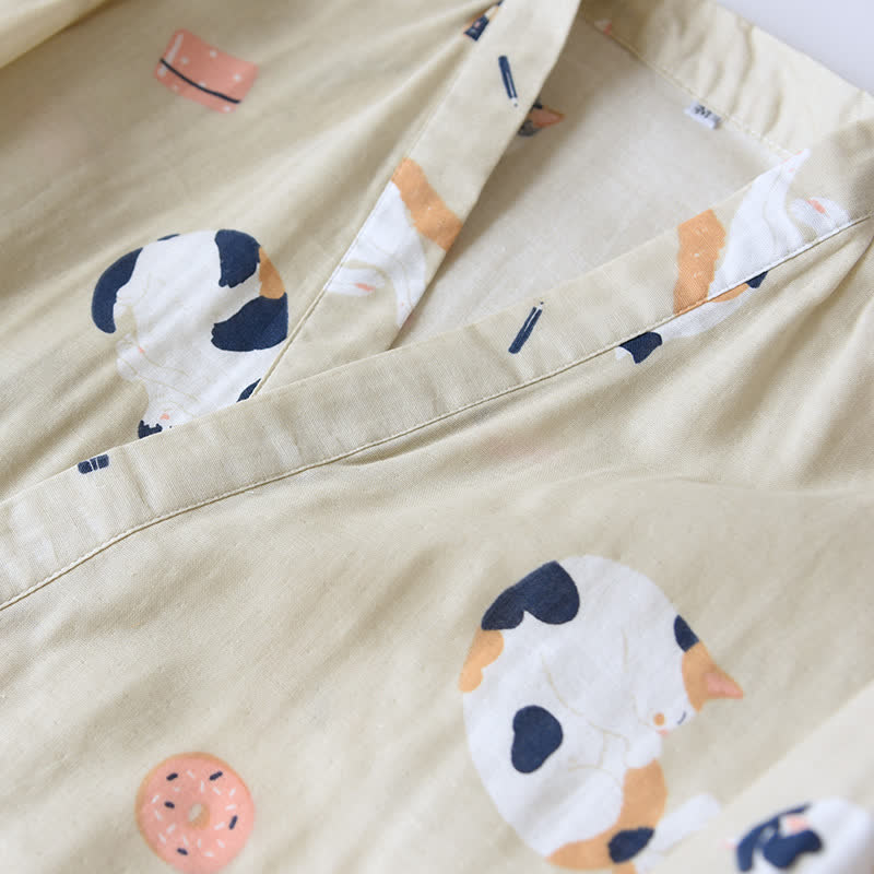 Matching Cat Kimono Cotton Gauze Loungewear - image 6