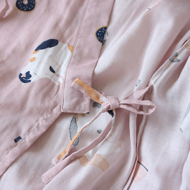 Matching Cat Cotton Gauze Kimono Bathrobe - image 7