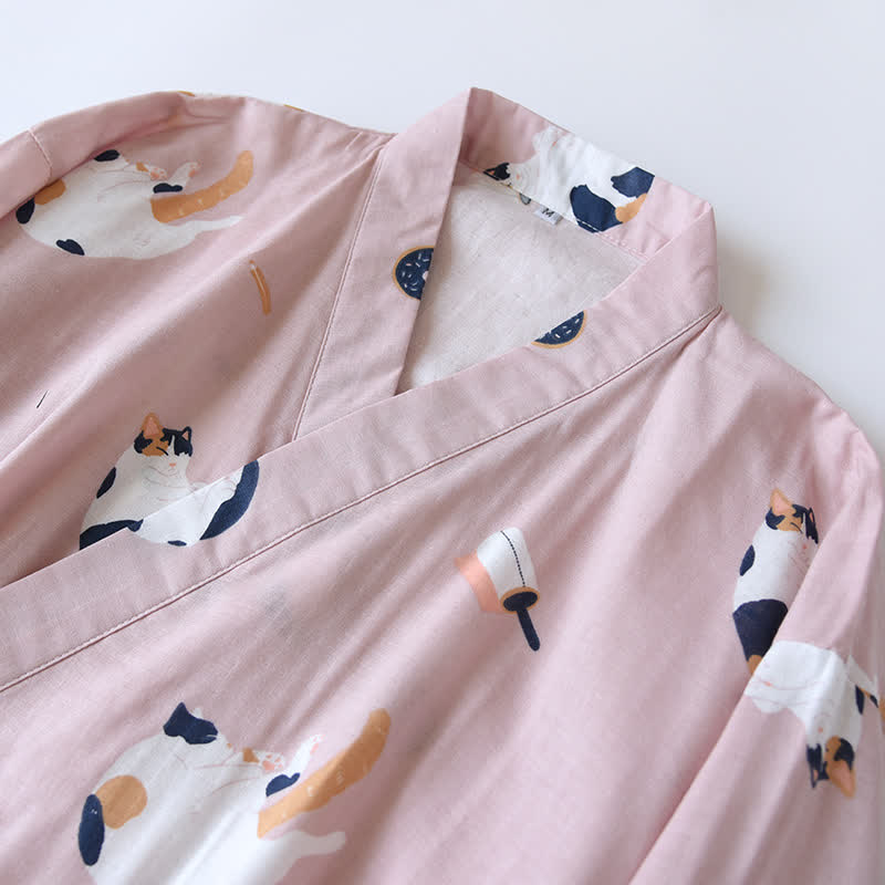Matching Cat Cotton Gauze Kimono Bathrobe - image 5