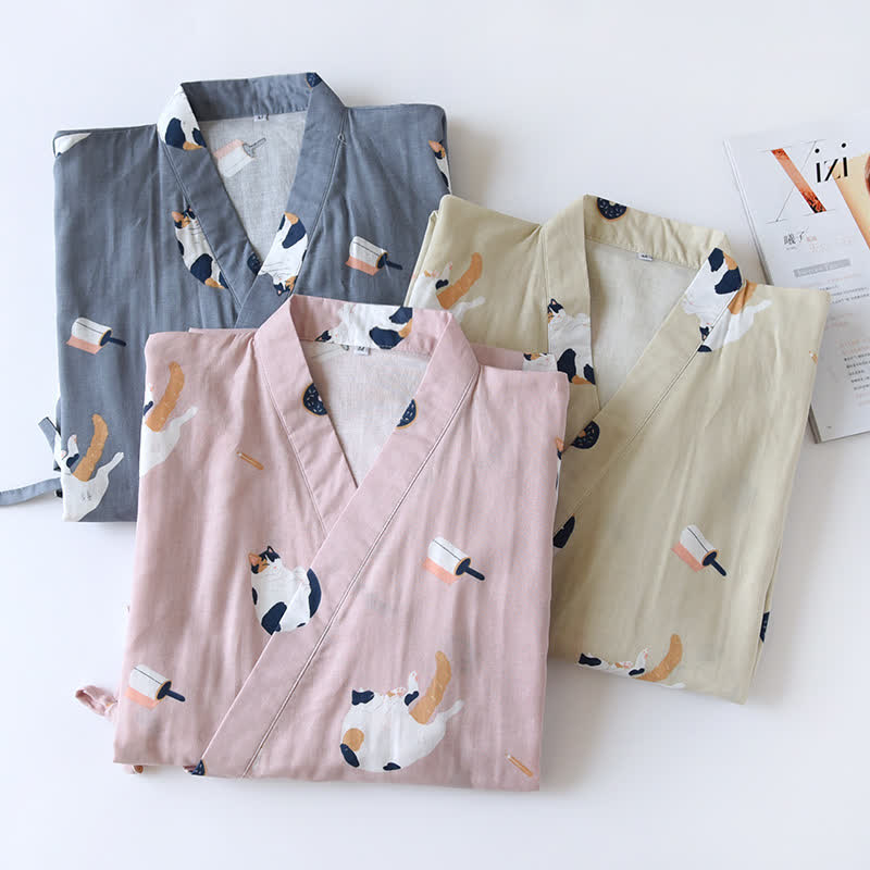 Matching Cat Cotton Gauze Kimono Bathrobe - image 2