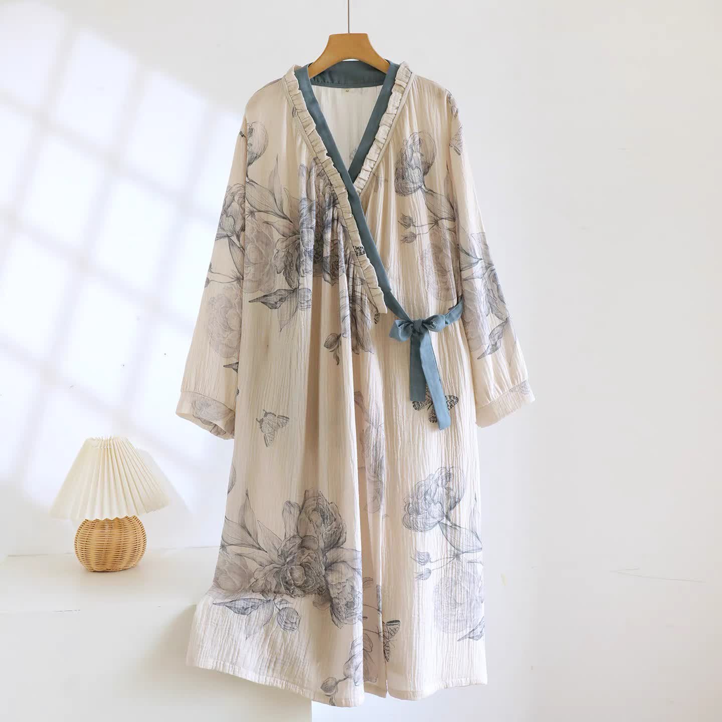 Oriental Butterfly Floral Cotton Gauze Nightdress - image 0