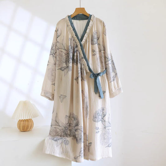 Ownkoti Oriental Butterfly Floral Cotton Gauze Nightdress - image 0