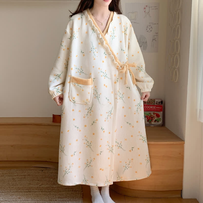 Yellow Floral Ruffled Nightdress with Pocket - image 2