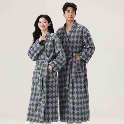 Unisex Diamond Pattern Plush Robe - image 3