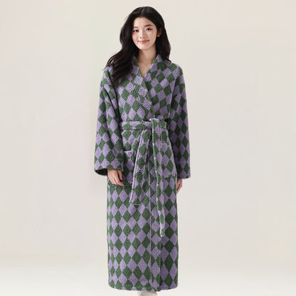 Unisex Diamond Pattern Plush Robe - Purple - XL - image 7