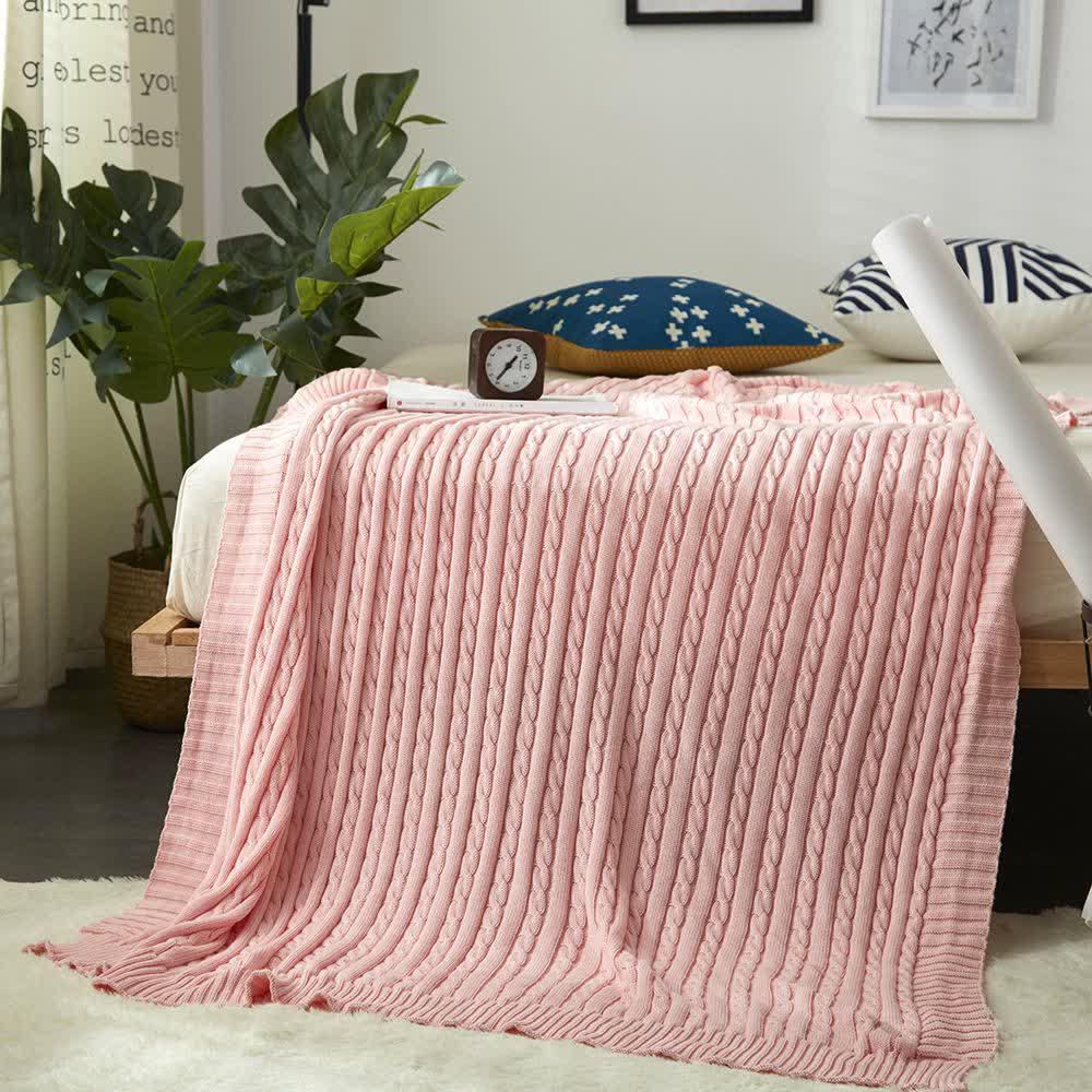 Ownkoti Solid Color Cotton Sofa Knit Blanket - Pink - 71" x 79" - image 31