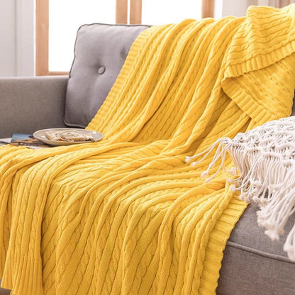 Ownkoti Solid Color Cotton Sofa Knit Blanket - Yellow - 71" x 79" - image 28