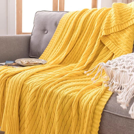 Ownkoti Solid Color Cotton Sofa Knit Blanket - Yellow - 71" x 79" - image 0