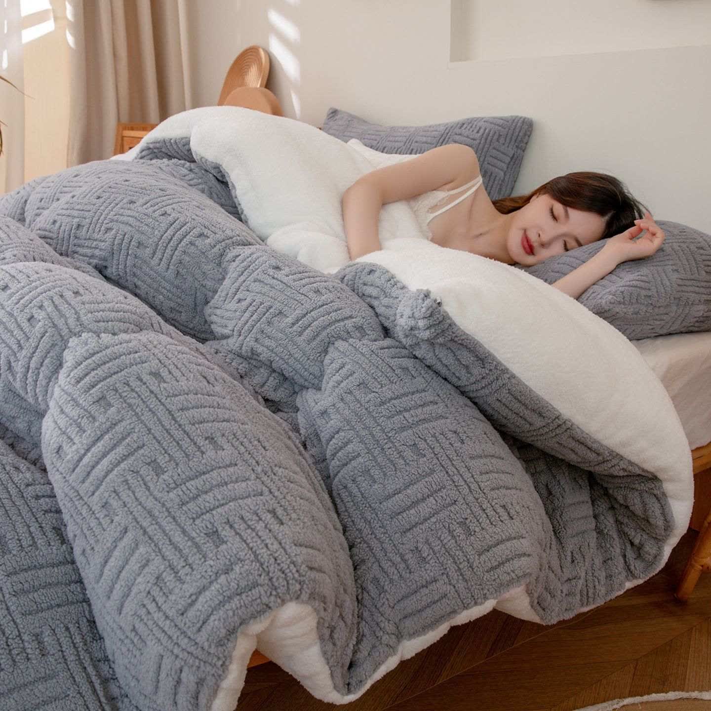 Geometric Striped Textured Sherpa Blanket - Light Gray - King - image 9