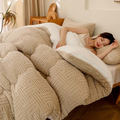 Geometric Striped Textured Sherpa Blanket - Khaki - King - image 3