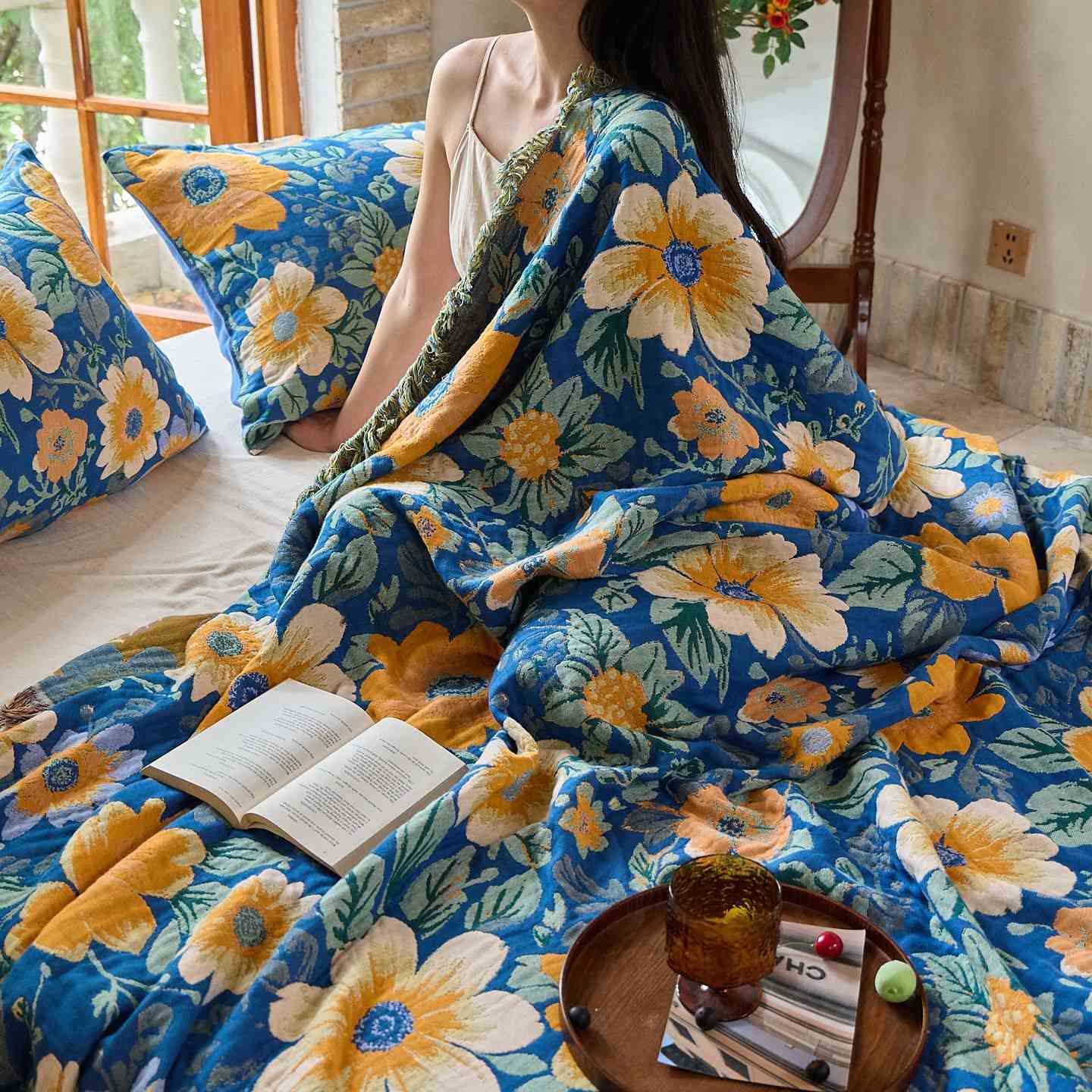 Ownkoti Bright Daisy Cotton Gauze Tassel Blanket - image 4