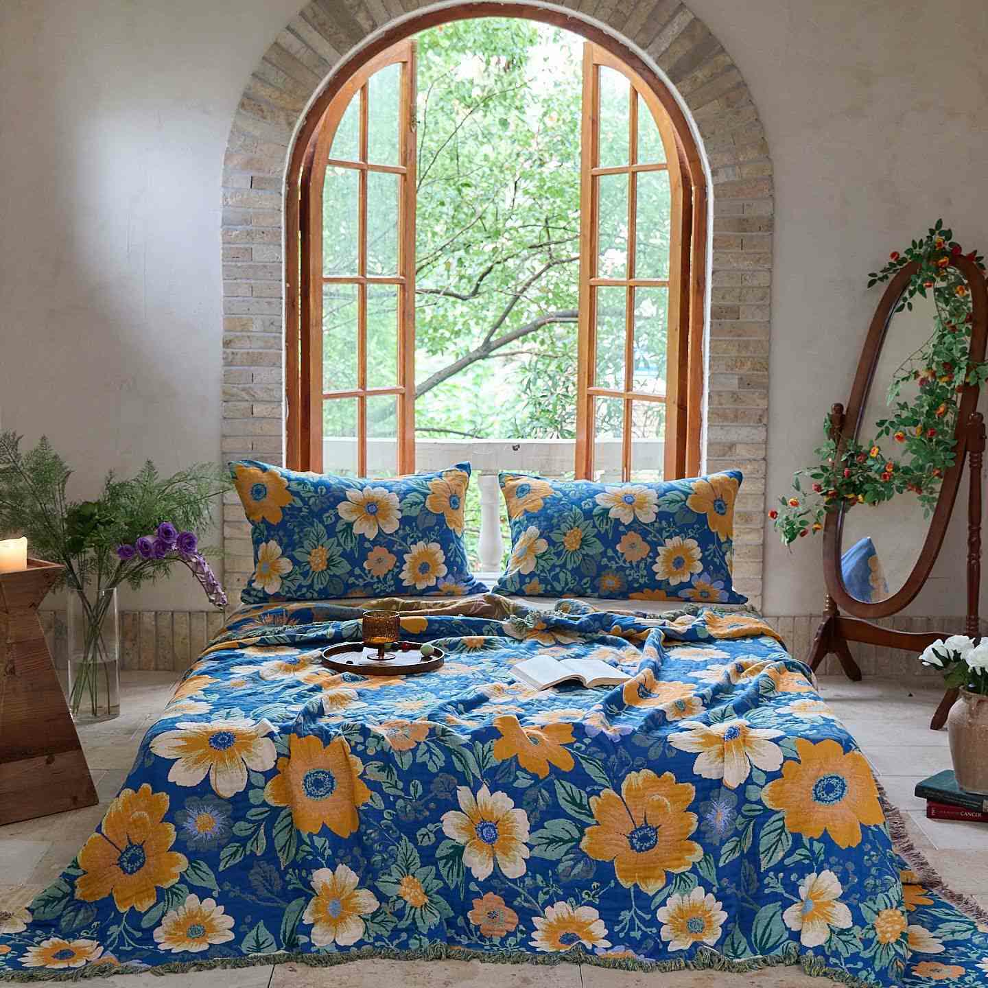 Ownkoti Bright Daisy Cotton Gauze Tassel Blanket - 2PCS Pillowcases - 19" x 29" - image 0