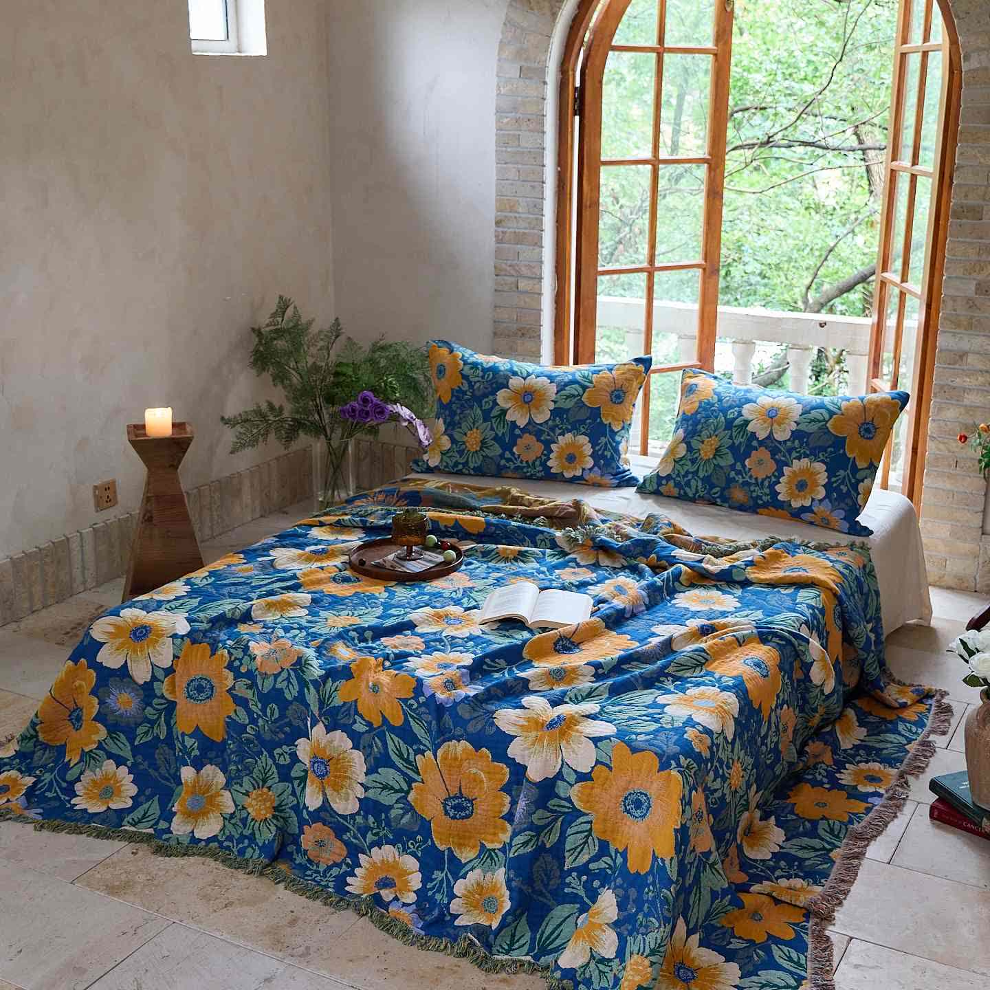 Ownkoti Bright Daisy Cotton Gauze Tassel Blanket - image 1