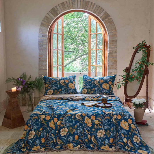 Ownkoti Vibrant Floral Bird Tassel Cotton Blanket - 2PCS Pillowcases - 19" x 29" - image 0