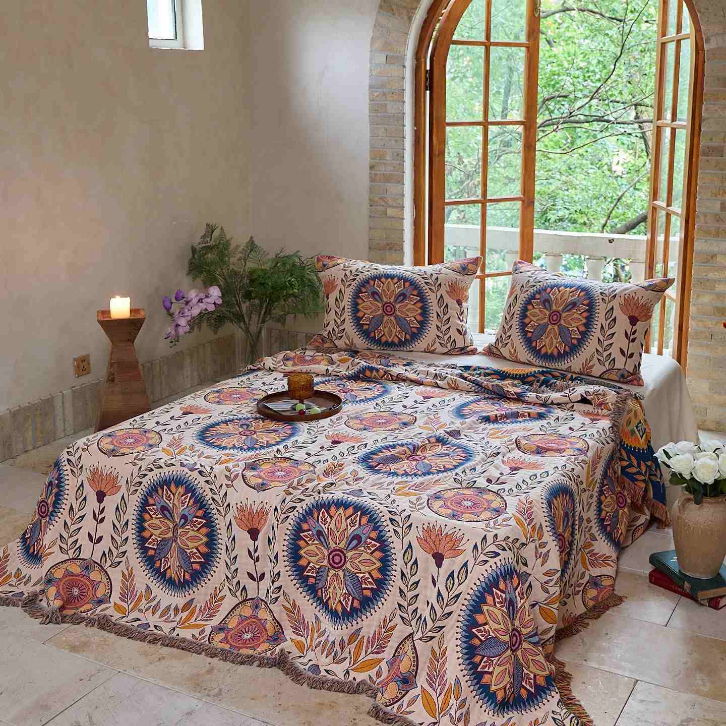 Ownkoti Floral Medallion Cotton Tassel Blanket - image 1