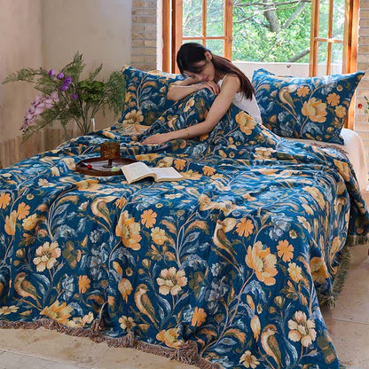 Ownkoti Vibrant Floral Bird Tassel Cotton Blanket - image 4