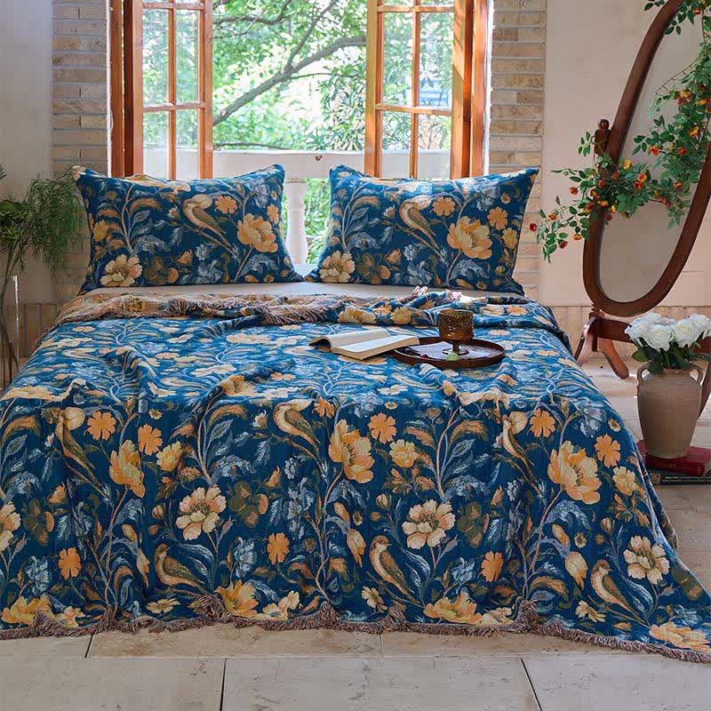 Ownkoti Vibrant Floral Bird Tassel Cotton Blanket - image 2