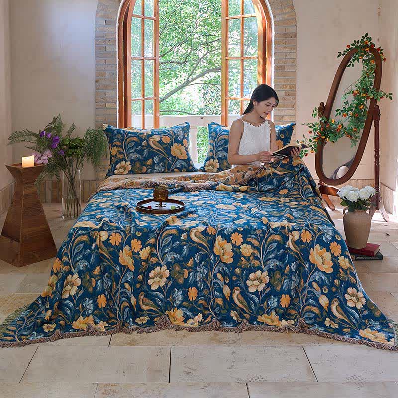 Ownkoti Vibrant Floral Bird Tassel Cotton Blanket - image 3