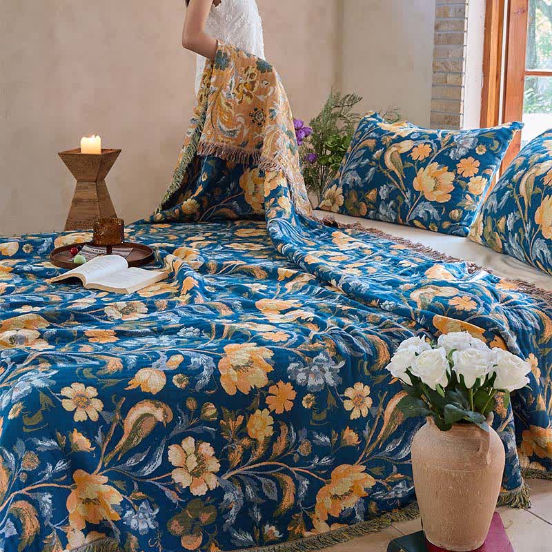 Ownkoti Vibrant Floral Bird Tassel Cotton Blanket - image 5