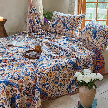 Ownkoti Vintage Bird Cotton Gauze Tassel Blanket - image 2