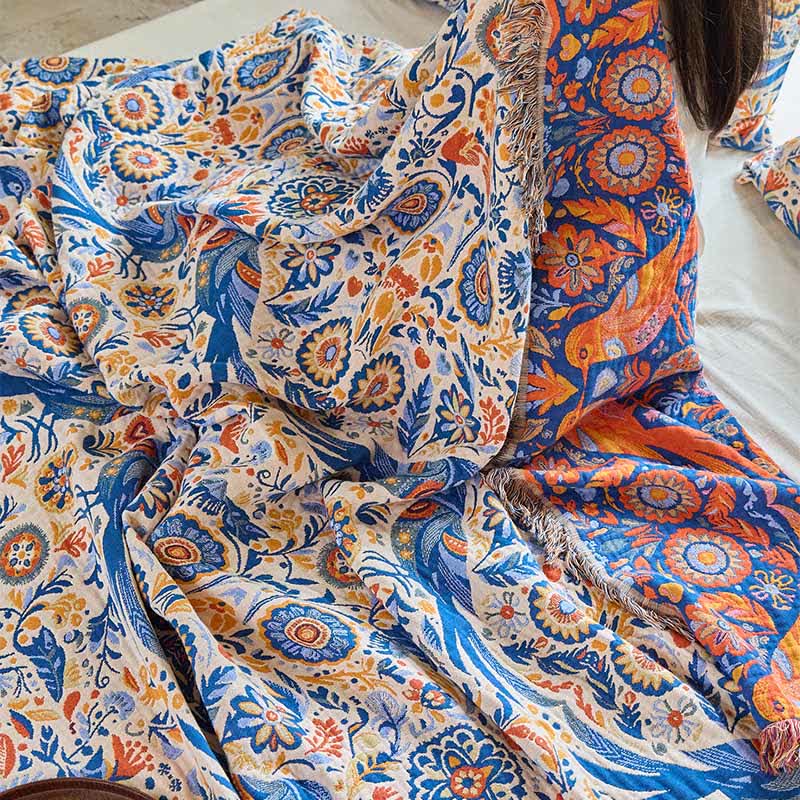 Ownkoti Vintage Bird Cotton Gauze Tassel Blanket - image 10