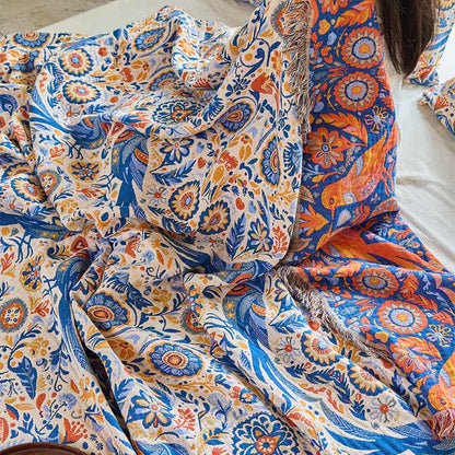 Ownkoti Vintage Bird Cotton Gauze Tassel Blanket - image 10