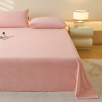 Ownkoti Minimalist Solid Color Plush Sheet - Pink - Coverlet with 2PCS Pillowcases - King - image 5