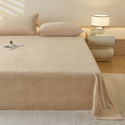 Ownkoti Minimalist Solid Color Plush Sheet - Apricot - Coverlet with 2PCS Pillowcases - King - image 13