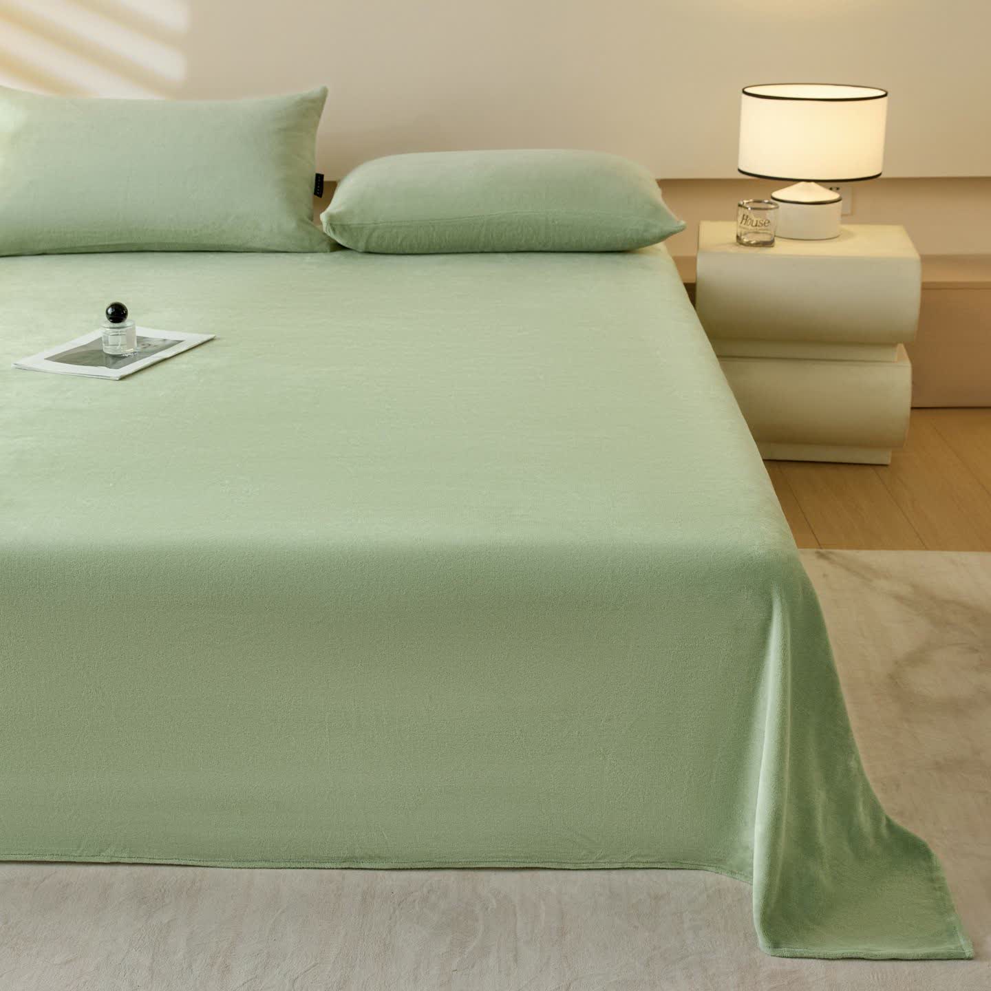 Ownkoti Minimalist Solid Color Plush Sheet - Green - Coverlet with 2PCS Pillowcases - King - image 12