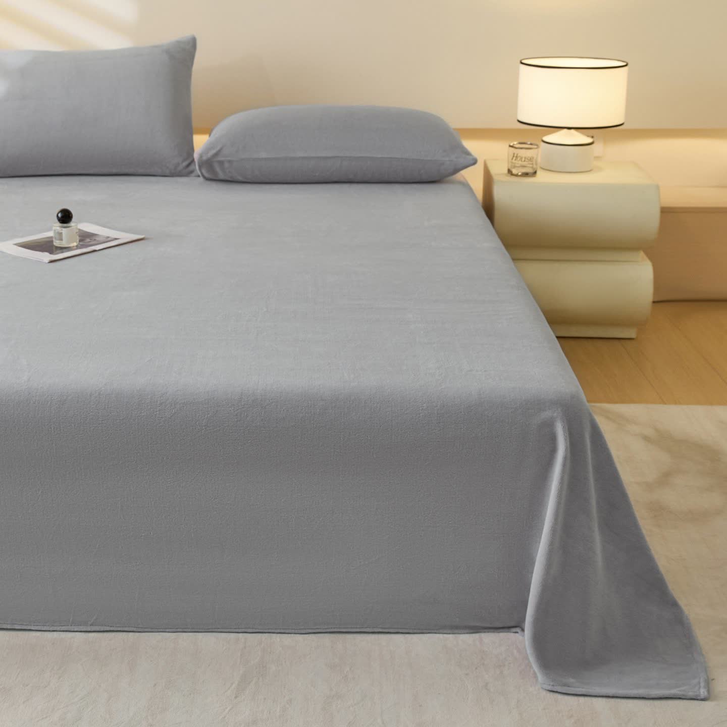 Ownkoti Minimalist Solid Color Plush Sheet - Light Gray - Coverlet with 2PCS Pillowcases - King - image 10